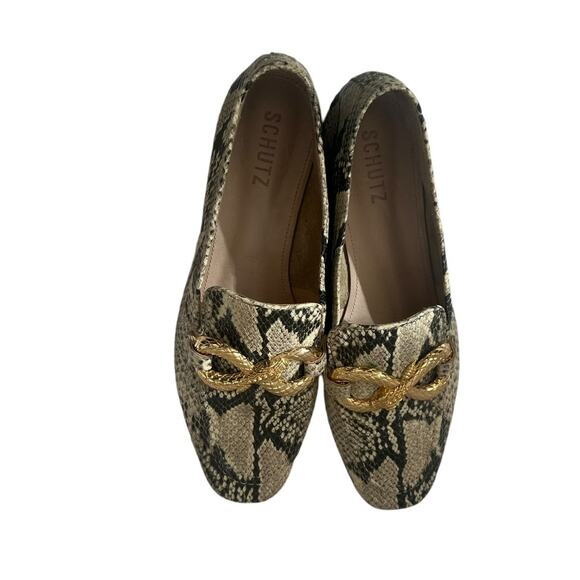 SCHUTZ Maggy Neutral Snakeskin Leather Flats Gold Snake Hardware Size 7.5 - Picture 4 of 7